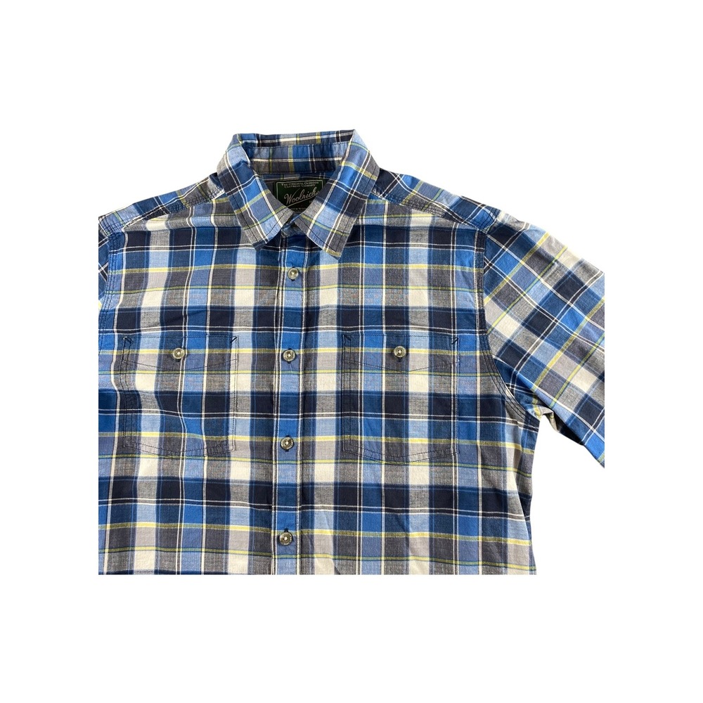 Woolrich Men Plaid Short Sleeve Button‎ Up Shirt Blue M/M Modern Fit